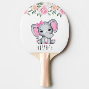 Niedlicher Pink Baby Elefant mit Rose Border Tischtennis Schläger
