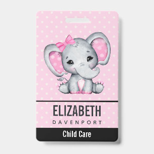 Niedlicher Pink Baby Elephant mit Polka Dot Oars Ausweis