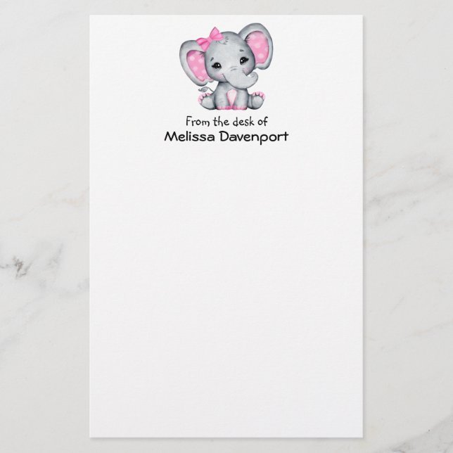 Niedlicher Pink Baby Elephant mit Polka Dot Oars Briefpapier (Vorderseite)