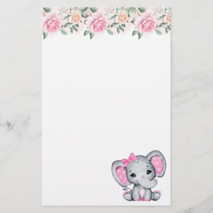 Niedlicher Pink Baby Elephant mit Polka Dot Oars Briefpapier