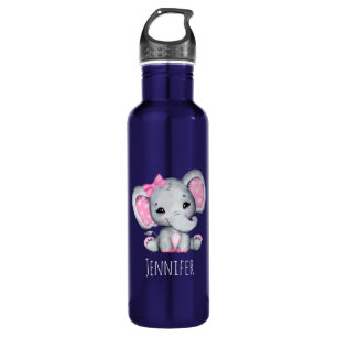 Niedlicher Pink Baby Elephant mit Polka Dot Oars Edelstahlflasche