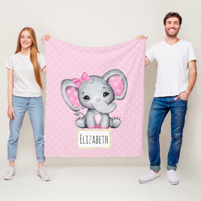 Niedlicher Pink Baby Elephant mit Polka Dot Oars Fleecedecke (Beispiel)