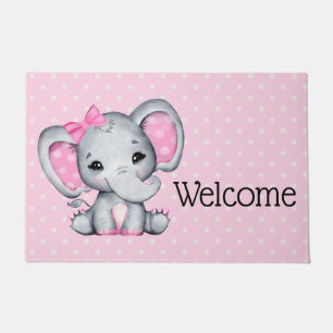 Niedlicher Pink Baby Elephant mit Polka Dot Oars Fußmatte