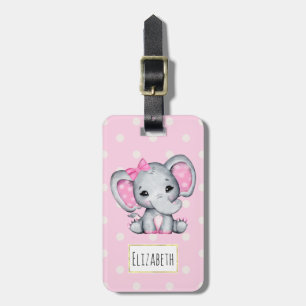 Niedlicher Pink Baby Elephant mit Polka Dot Oars Gepäckanhänger