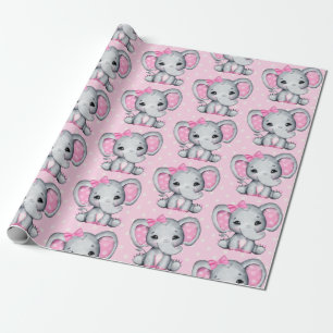 Niedlicher Pink Baby Elephant mit Polka Dot Oars Geschenkpapier