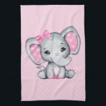 Niedlicher Pink Baby Elephant mit Polka Dot Oars Geschirrtuch<br><div class="desc">Ein Küchentuch mit einer niedlichen pinkfarbenen Elefanten Aquarell-Abbildung. Sie hat niedliche Pink-Weiß-Polka-Punkteohren und einen hübsch rosa Schleifenbogen auf ihrem Kopf. Der Hintergrund ist hellrosa mit cremefarbenen Polka-Punkten.</div>