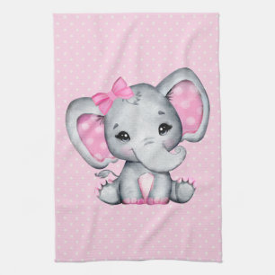 Niedlicher Pink Baby Elephant mit Polka Dot Oars Geschirrtuch
