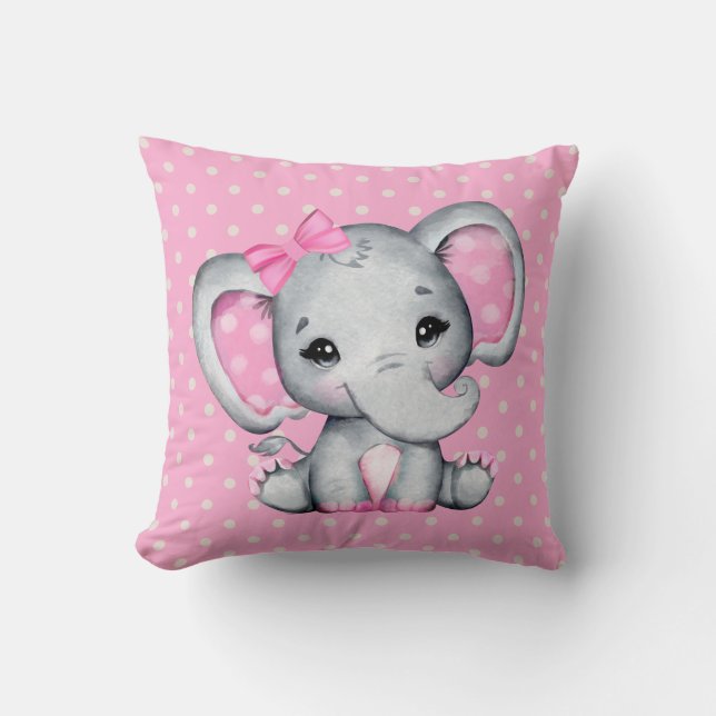 Niedlicher Pink Baby Elephant mit Polka Dot Oars Kissen (Vorderseite)