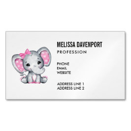 Niedlicher Pink Baby Elephant mit Polka Dot Oars Magnetische Visitenkarte