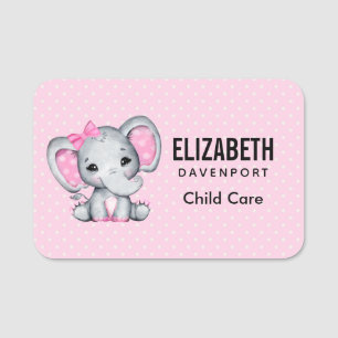 Niedlicher Pink Baby Elephant mit Polka Dot Oars Namensschild