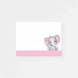 Niedlicher Pink Baby Elephant mit Polka Dot Oars Post-it Klebezettel