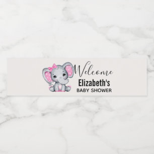 Niedlicher Pink Baby Elephant mit Polka Dot Oars Wasserflaschenetikett