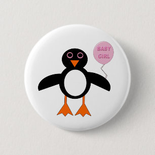 Niedlicher Pink Baby Girl Pinguin Button