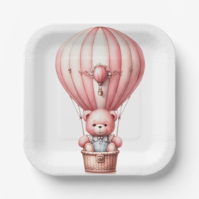 NIEDLICHER PINK-BABY-TEDDY-BAR AUF EINEM BALLOON PAPPTELLER (Vorderseite)