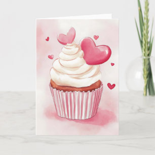 Niedlicher Pink Cupcake and Hearts Feiertagskarte