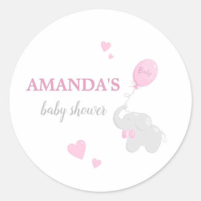 Niedlicher Pink Elephant Baby Shower Sticker (Vorderseite)