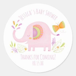 Niedlicher Pink Elephant Girl Babyaufkleber Runder Aufkleber