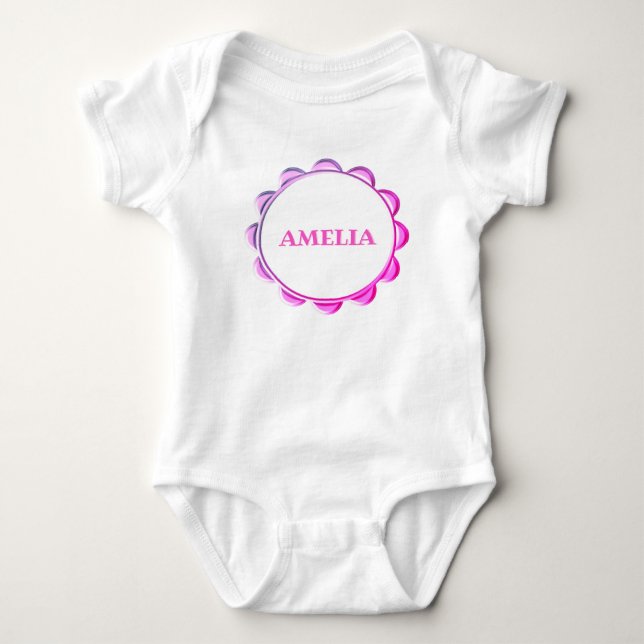 Niedlicher Pink Frame Baby Girl Bodysuit mit Namen Strampler (Vorderseite)