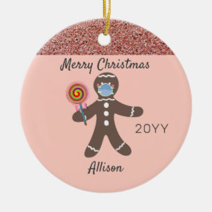 Niedlicher Pink Gingerbread Mann mit Gesichtsmaske Keramik Ornament