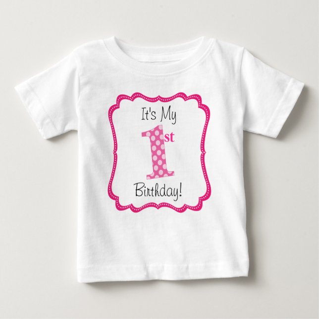 Niedlicher Pink Girl's First Birthday Baby T-shirt (Vorderseite)