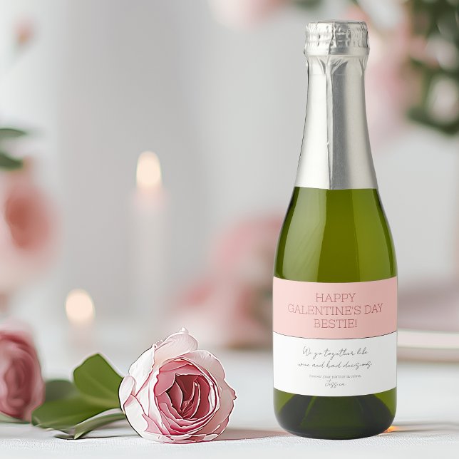 Niedlicher Pink Happy Galentine's Day Partner in C (Cute Pink Happy Galentine's Day Partner In Crime Sparkling Wine Label)