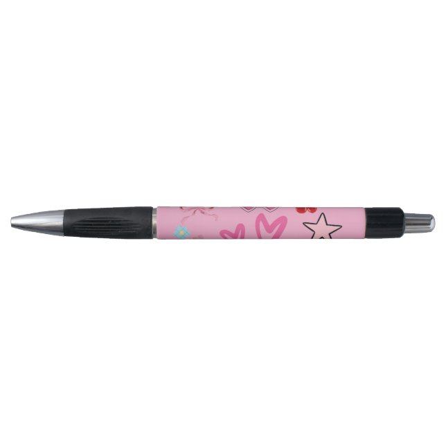 Niedlicher Pink Kawaii Pen mit Herz, Sternen und K Kugelschreiber (Vorderseite)