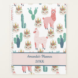 Niedlicher Pink Lama und Green Cactus Planner Planer