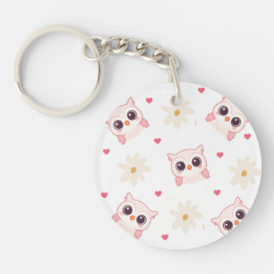 Niedlicher Pink Owl Pattern Schlüsselanhänger Kawa