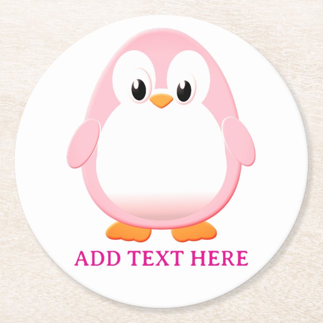 Niedlicher Pink Pinguin Cartoon Custom Runder Pappuntersetzer (Vorderseite)