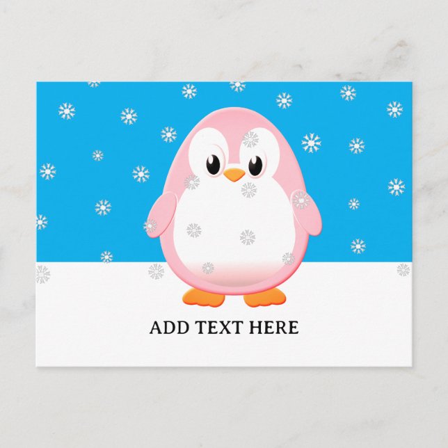 Niedlicher Pink Pinguin Cartoon Schneeflocken Cust Postkarte (Vorderseite)