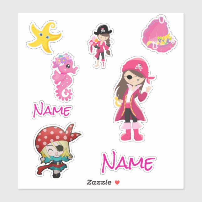 Niedlicher Pink Pirate Girl Sticker (Blatt)