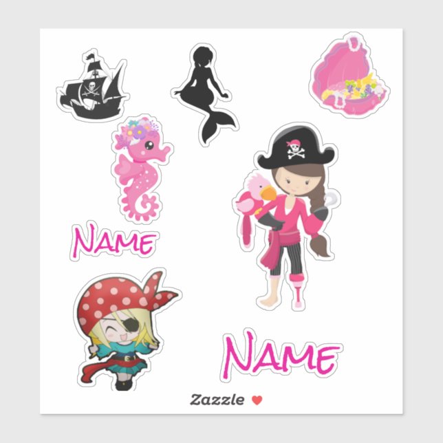 Niedlicher Pink Pirate Girl Sticker (Blatt)