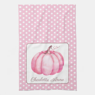 Niedlicher Pink Pumpkin auf Polka Dots Personalisi Geschirrtuch