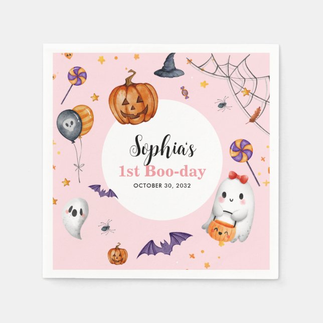 Niedlicher Pink Spooky Halloween-Kindergeburtstag Serviette (Vorderseite)
