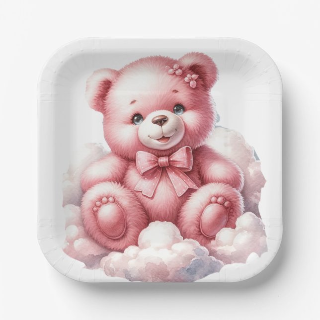 NIEDLICHER PINK-TEDDY-BAR, DER AUF EINEM KLOUTEN S PAPPTELLER (Vorderseite)