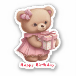 Niedlicher Pink Teddy Bär Geburtstag Custom Cut Vi Aufkleber
