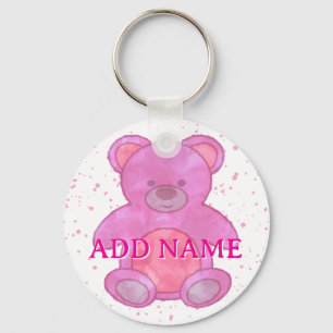 Niedlicher Pink Teddy Bear Aquarell Individuelle N Schlüsselanhänger