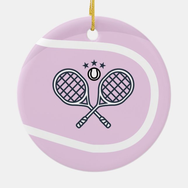 Niedlicher Pink Tennis Ball & Rackets Adorable Gir Keramik Ornament (Hinten)