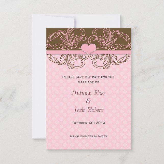 Niedlicher Pink und brauner Polka Dot Save the Dat Date (Vorderseite)