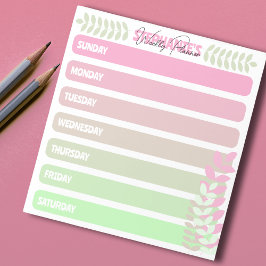 Niedlicher Pink-und Grüner Wochenplaner Notizblock