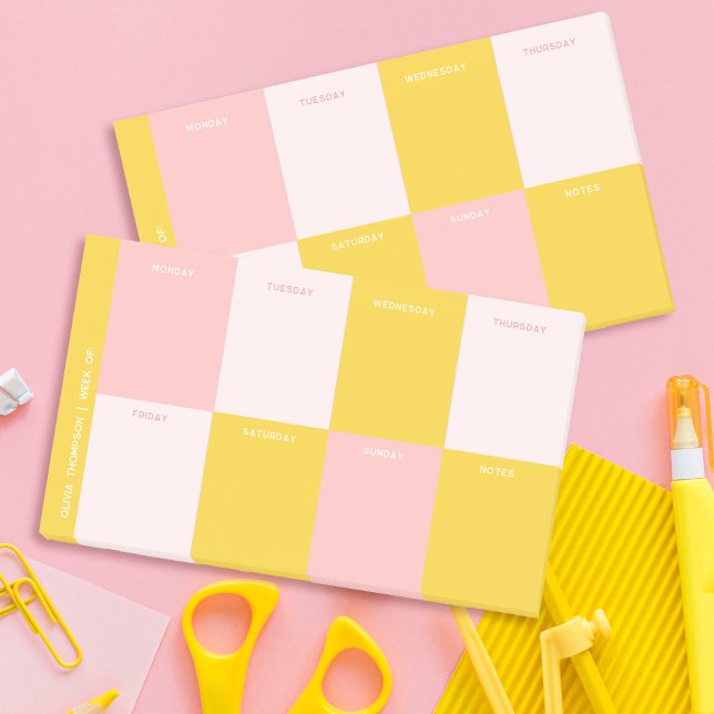 Niedlicher Pink Yellow School Weekly Planer Post-it Klebezettel (Von Creator hochgeladen)