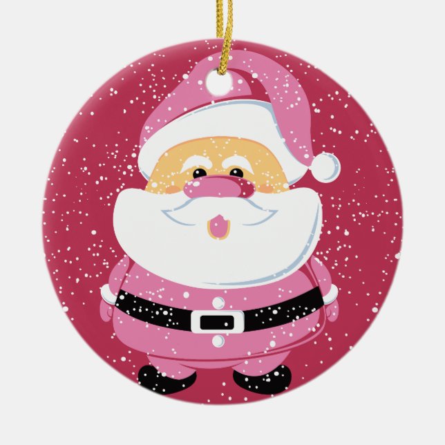 Niedlicher pinkfarbener Weihnachtsfeiertag Keramik Ornament (Vorne)