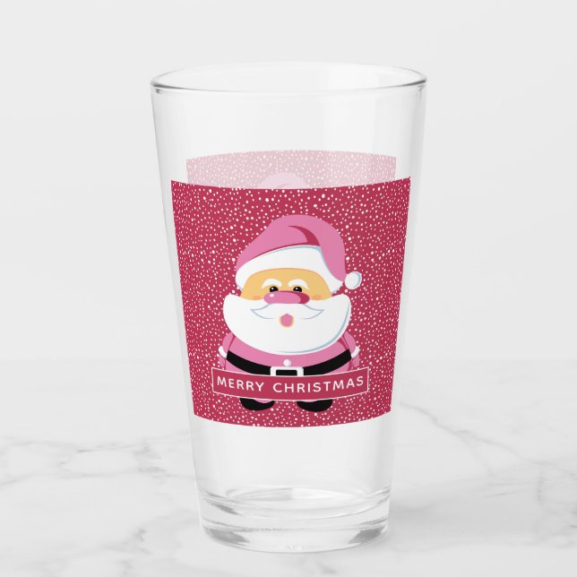 Niedlicher pinkfarbener Weihnachtsmann und Schnee  Glas (Vorderseite)