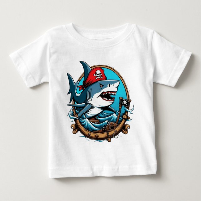 Niedlicher Piratenhai auf dem Schiff Baby T-shirt (Vorderseite)