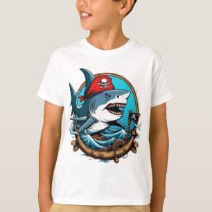 Niedlicher Piratenhai auf dem Schiff T-Shirt
