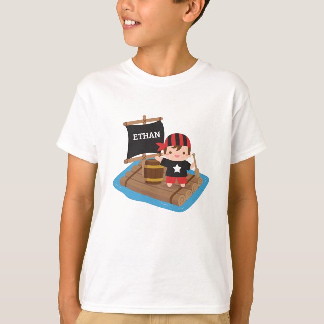 Niedlicher Piratenjunge mit Bandana, Rafting Boat  T-Shirt (Vorderseite)
