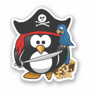 Niedlicher Piratenpinguin mit Papagei Aufkleber