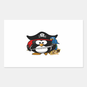 Niedlicher Piratenpinguin mit Schatztruhe Rechteckiger Aufkleber