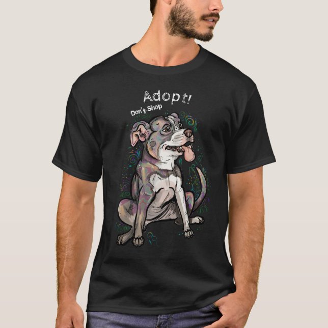 Niedlicher Pit Bull "Adoptier!, Shop nicht" T-Shirt (Vorderseite)