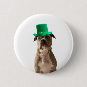 Niedlicher Pit Bull Dog Hat St. Patrick's Day Button